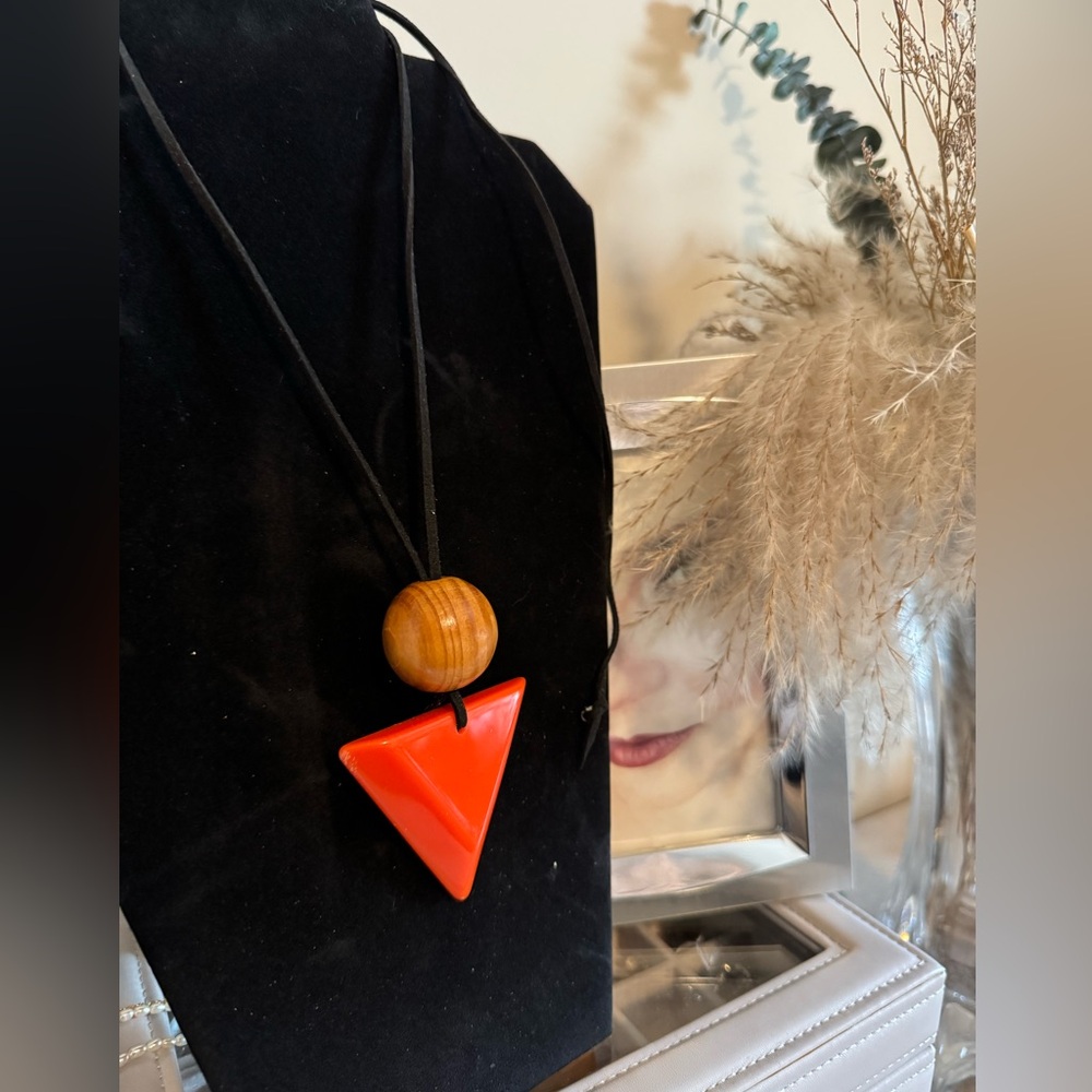 Handmade Orange Pendant Necklace with triangle Accent